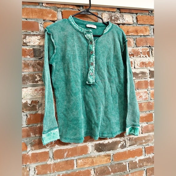 Zenana Washed Out Button-Up Long Sleeve Waffle Knit Tops Size Small - Picture 14 of 15